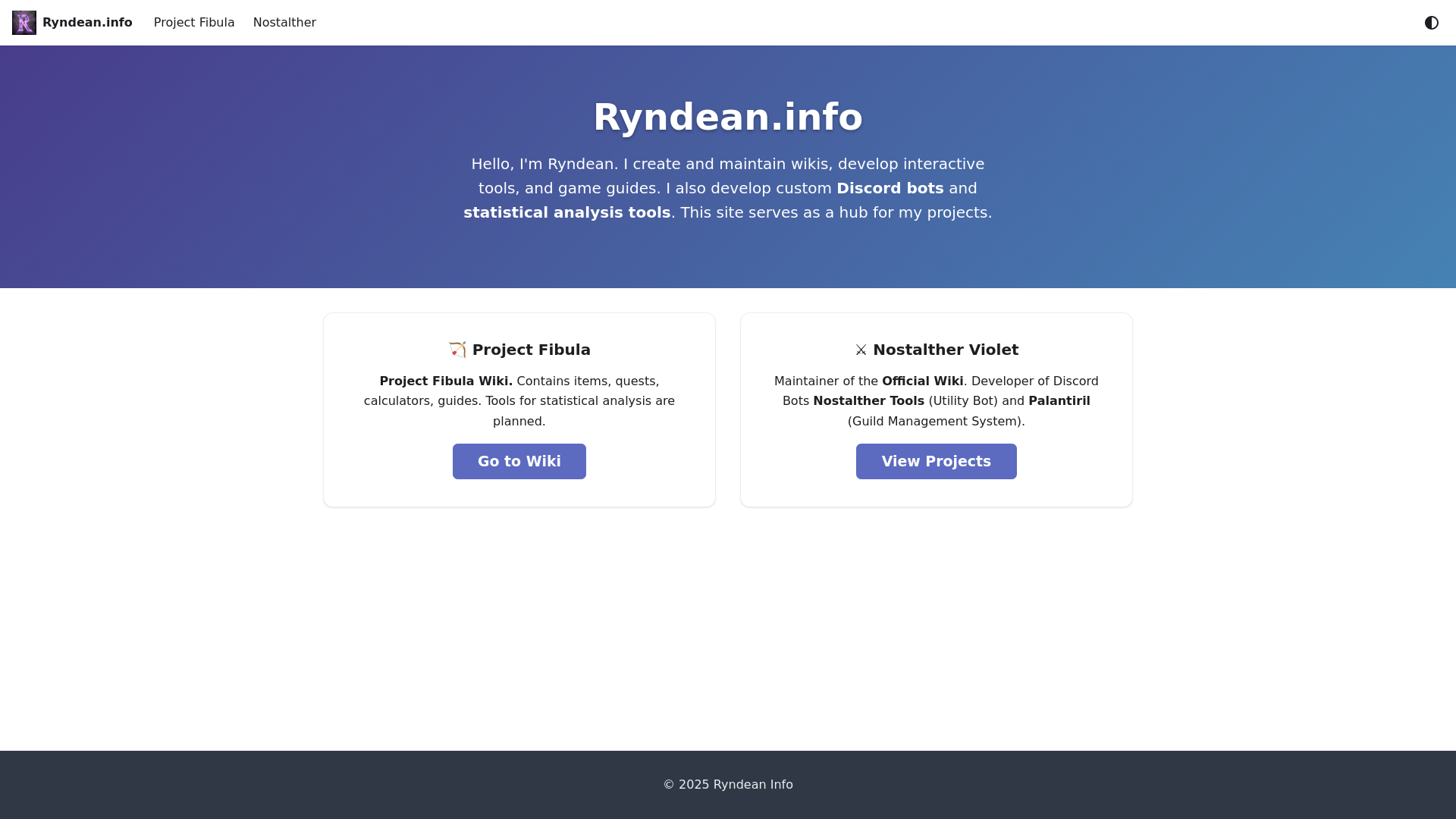 website screenshot of https://ryndean.info/