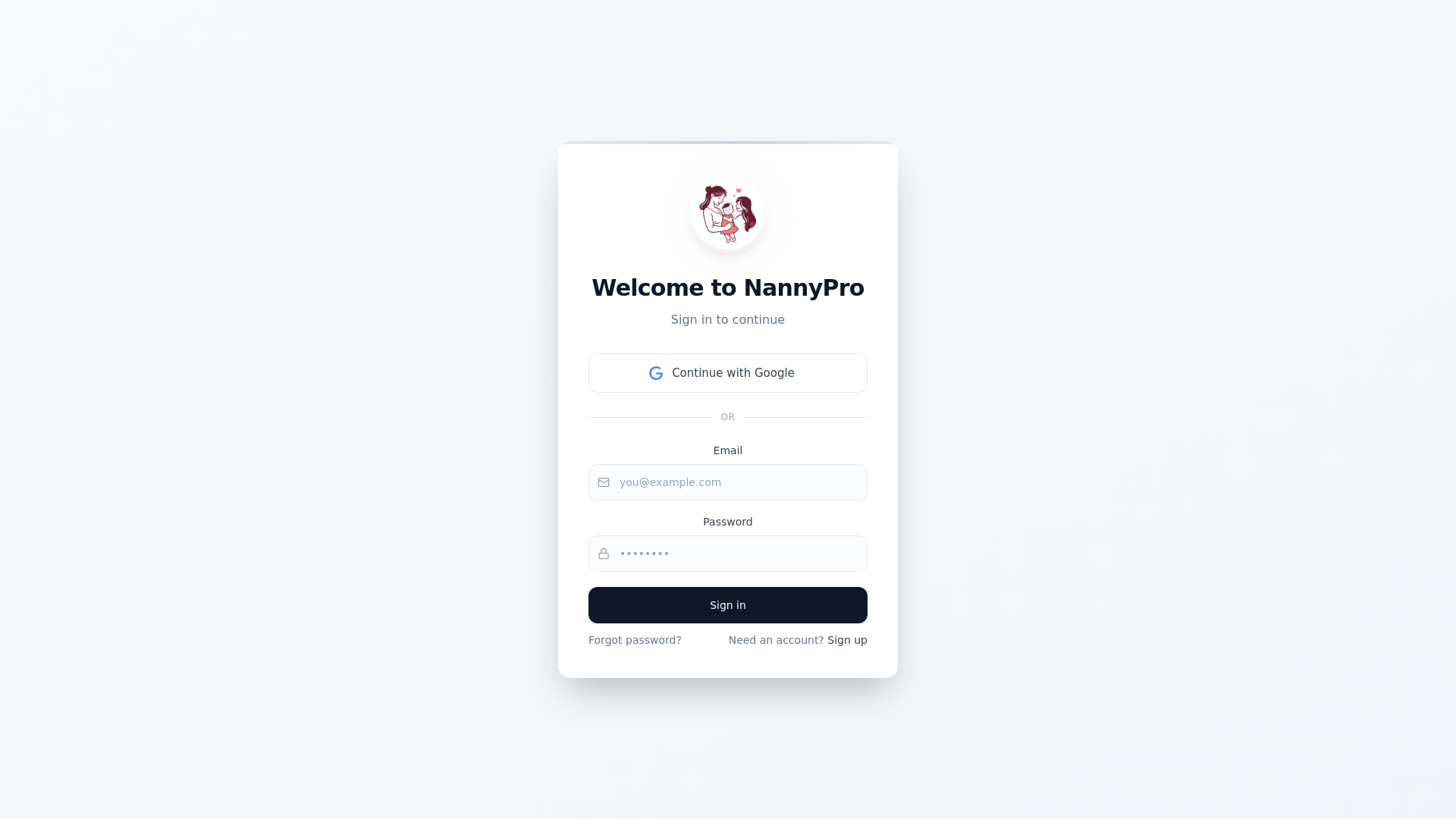 website screenshot of https://nannypro.app/