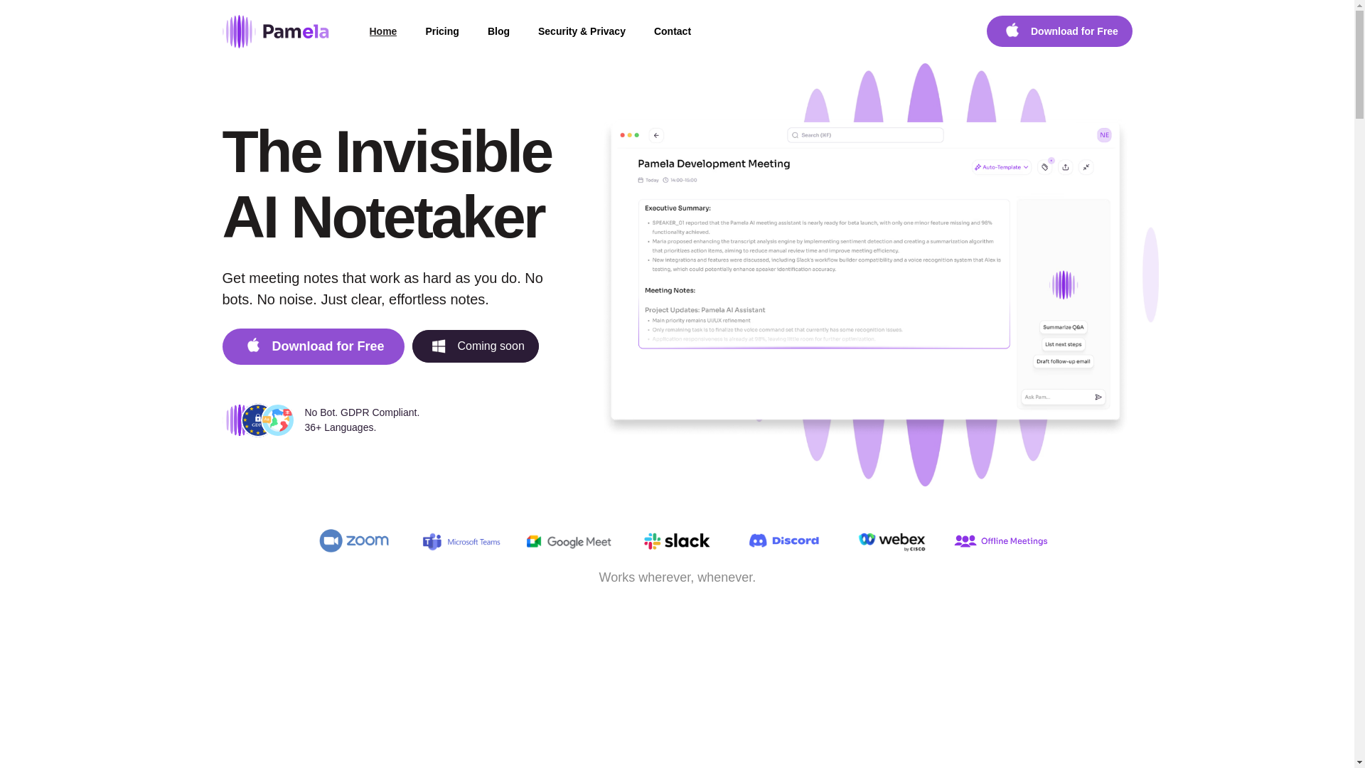 website screenshot of https://meetpamela.com/
