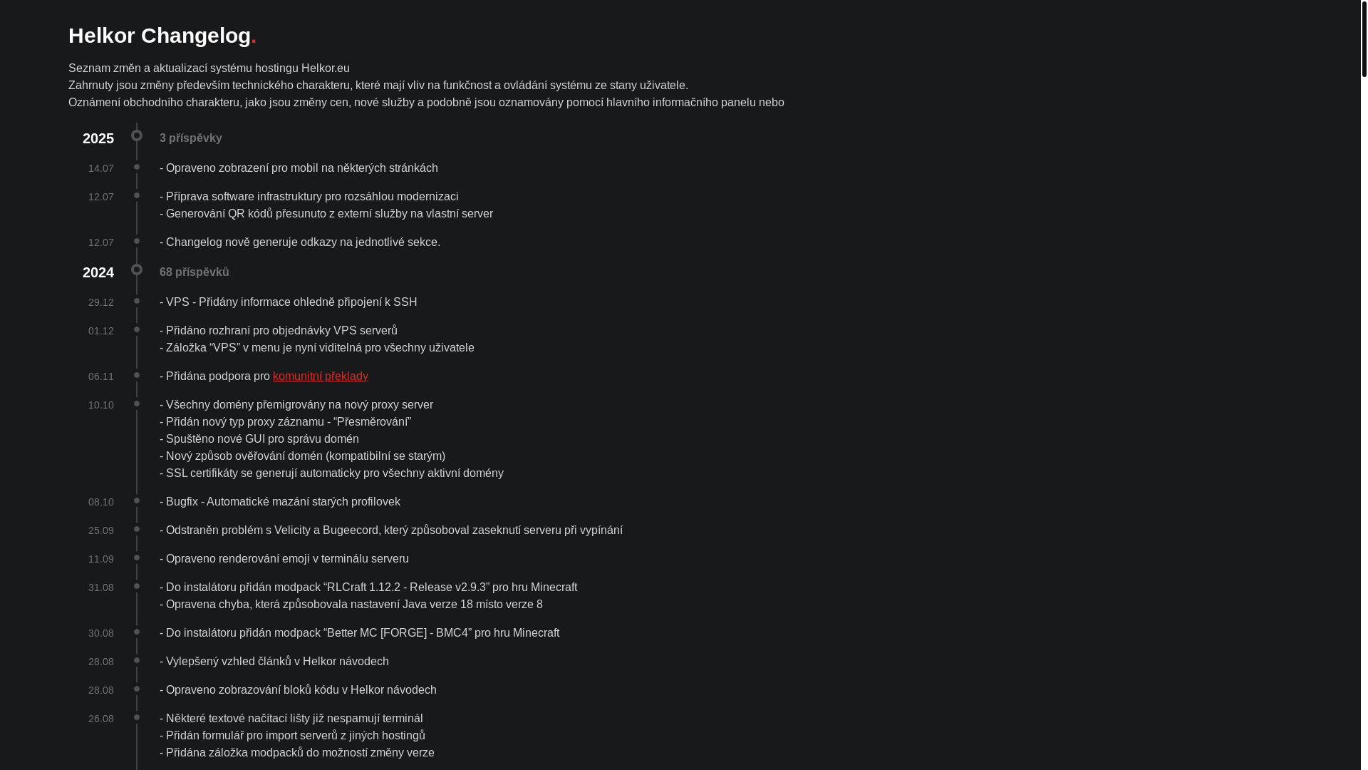 website screenshot of https://helkor-changelog.pages.dev/