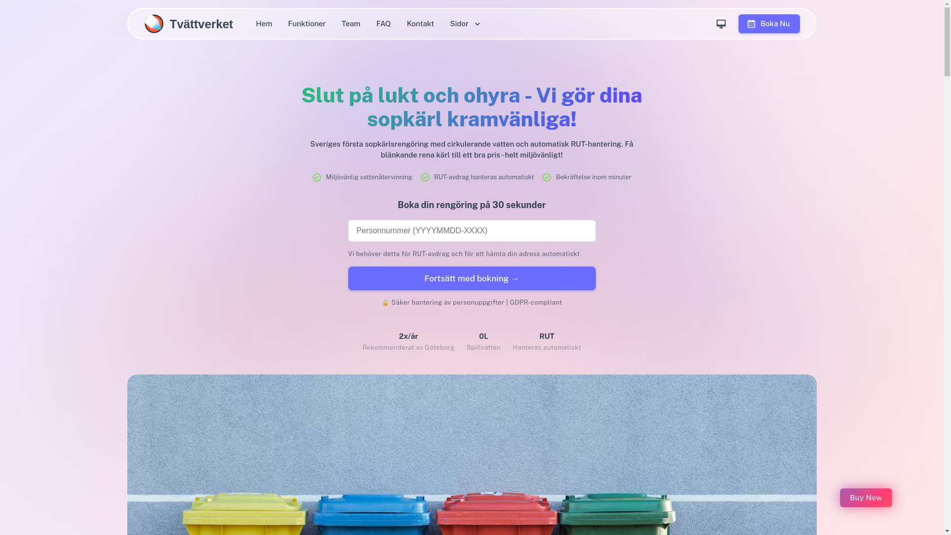 website screenshot of https://tvattverket.se/
