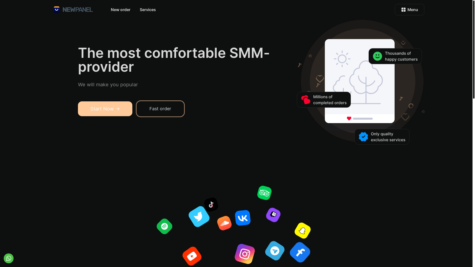 website screenshot of https://smmtrendova.shop/