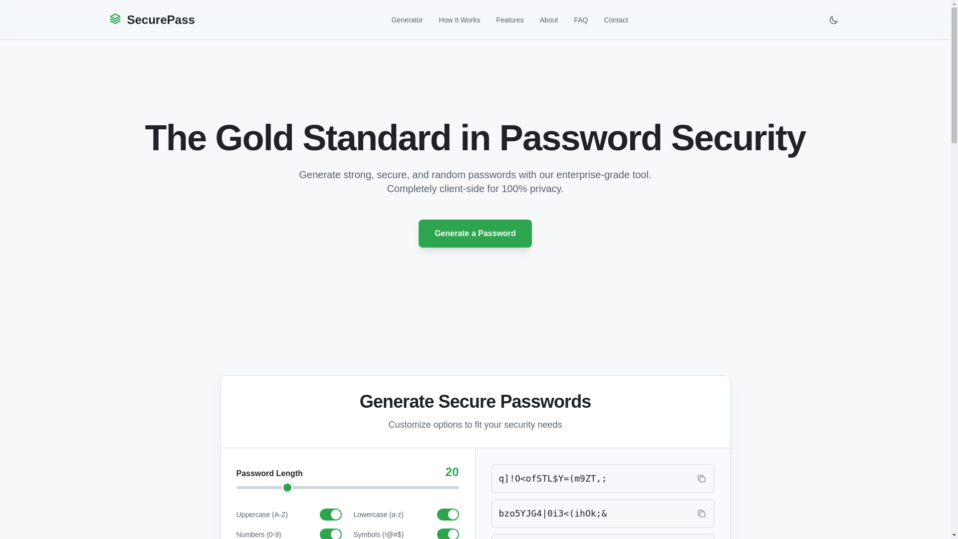 website screenshot of https://securepass-generator.pages.dev/