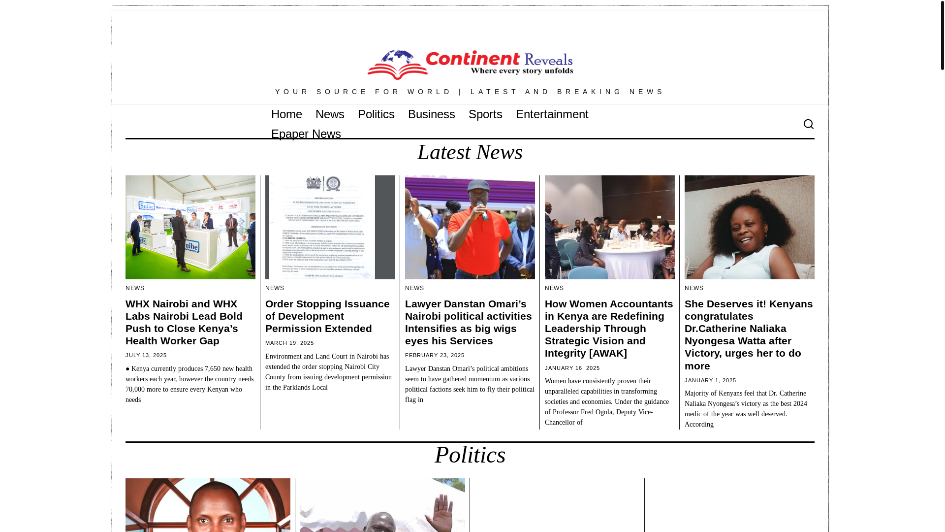 website screenshot of https://continentreveals.co.ke/