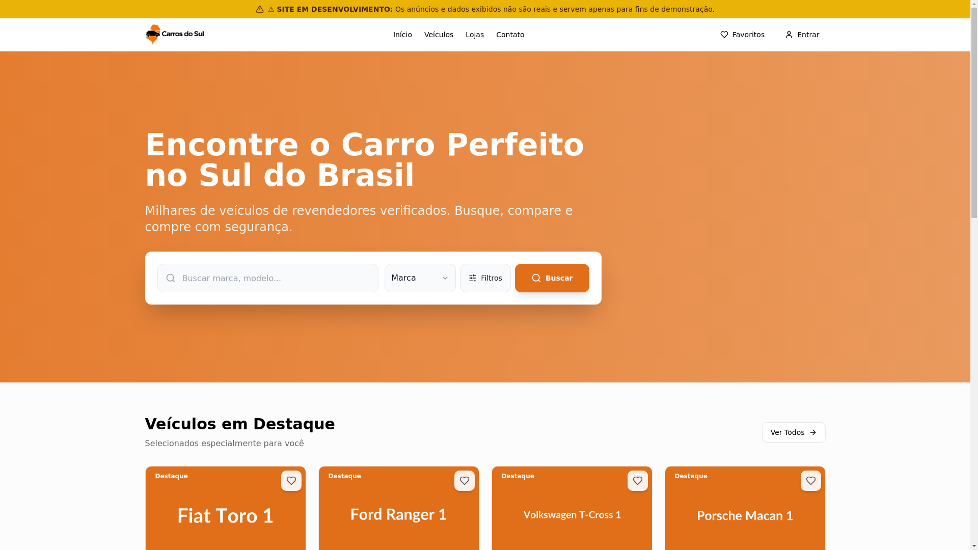 website screenshot of https://veiculosnosul.com.br/