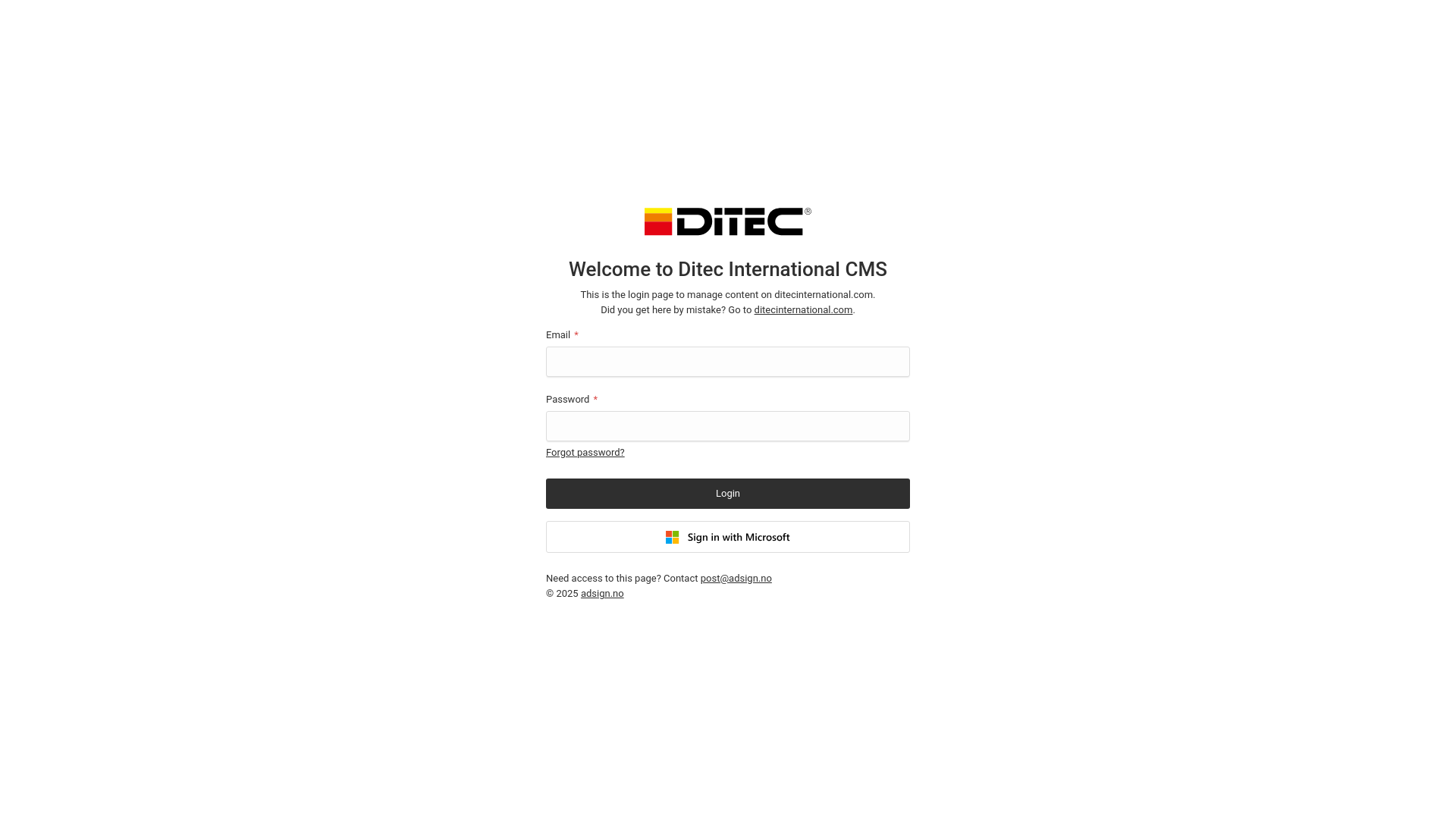 website screenshot of https://pim.ditecinternational.com/