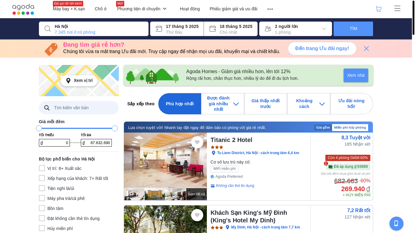 website screenshot of https://www.agoda.com/vi-vn/search?campaignid=22524858218&searchdatetype=selected&lt=2&numberofchildren=0&childages=&gsite=mapresults&partnercurrency=VND&roomid=134525132&masterroomid=134525132&pricetax=32209.00&pricetotal=272572.00&rateplan=0b93e0c5-3701-268f-d454-7adaadbf2519&usercountry=VN&currency=VND&userdevice=desktop&verif=false&audience_list=&mcid=332&booking_source=cpc&adtype=1&mpt=MVJueTh2VEcxamtKV3JRNCt4a0U3YjFMamgvMDU1dzZhcDdSVy8rZWlVbkZ2dytnU0ZqSjZ3PT0&original_rr=VN&gad_source=6&gad_campaignid=22524858218&gbraid=0AAAAAC_zgIyksfuZZQytfbAFwPg4s5bjG&gclid=Cj0KCQjwoZbBBhDCARIsAOqMEZVfOyv8MSTph9LLf_av5g0_afdz7nttIm9Su8sSmPW4uJO5ka62acAaAhFpEALw_wcB&los=1&adults=2&rooms=1&checkin=2025-05-17&checkout=2025-05-18&selectedproperty=11295757&city=2758&cid=1917614&pslc=1&ds=f47LDlzCqW7Gbext