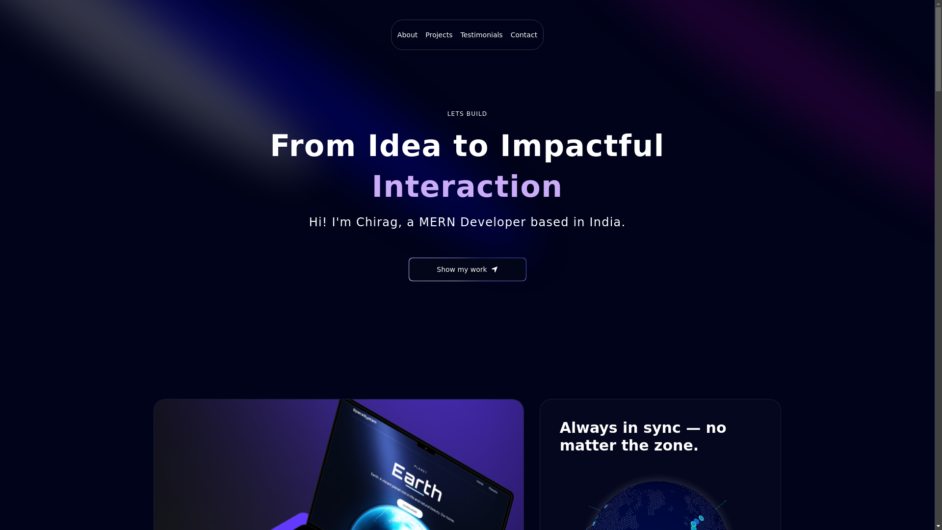 website screenshot of https://chiragsingh.tech/