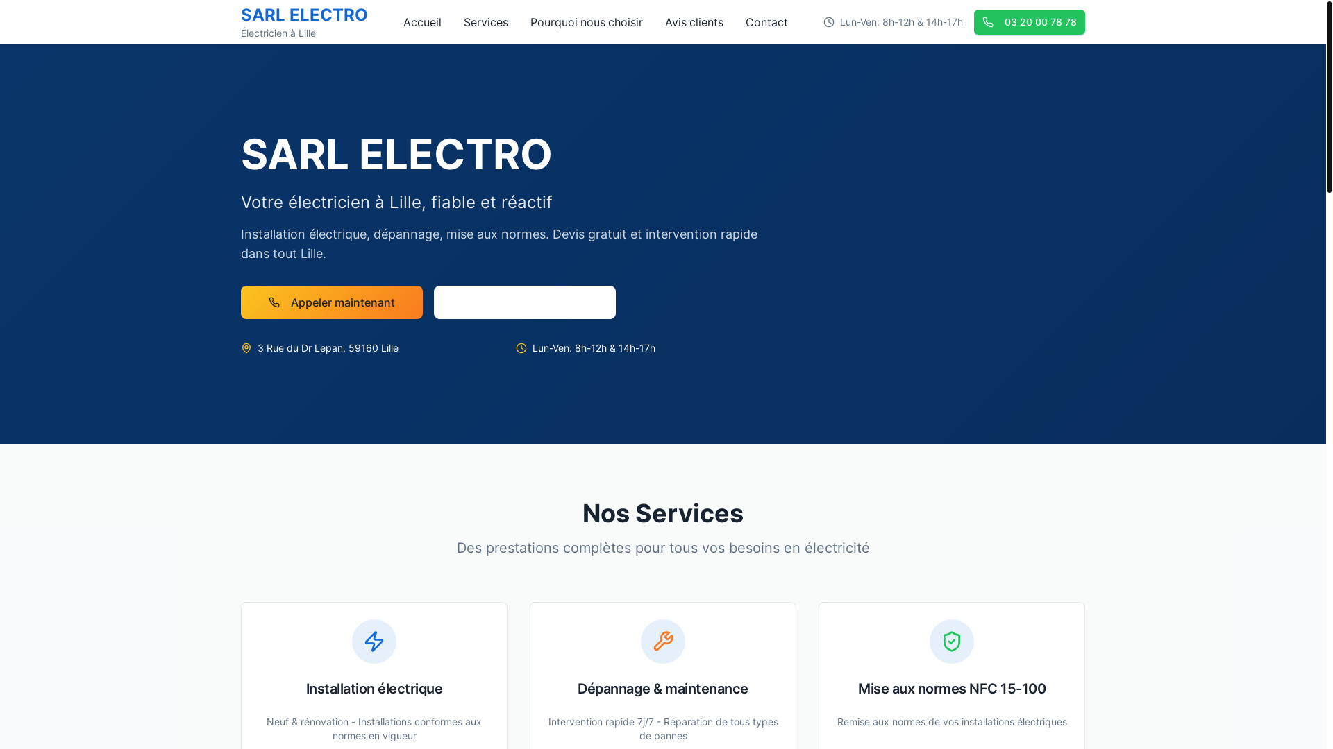 website screenshot of https://sarlelectro.pro/