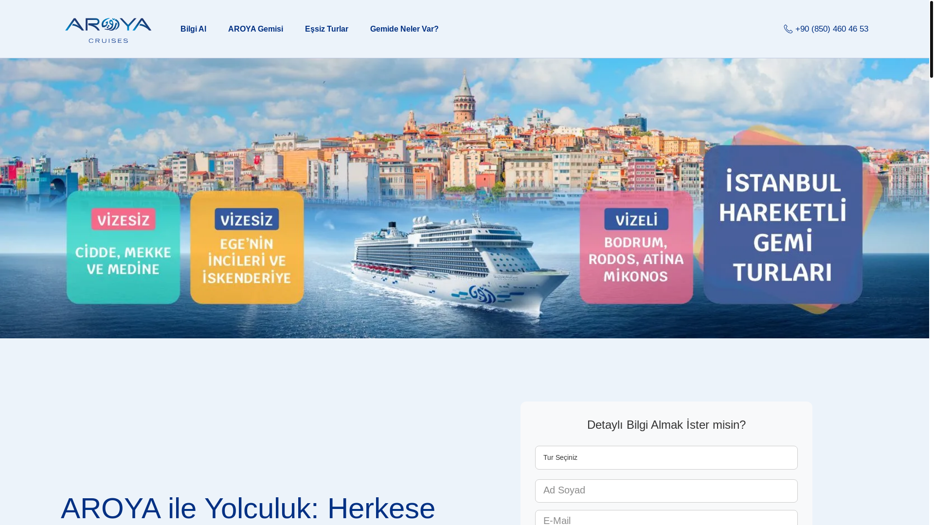 website screenshot of https://aroyacruises.com.tr/