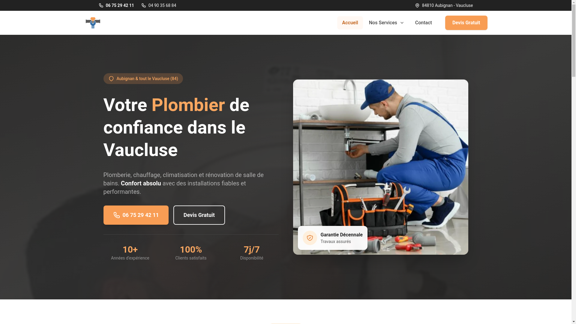 website screenshot of https://mgplomberie84.fr/