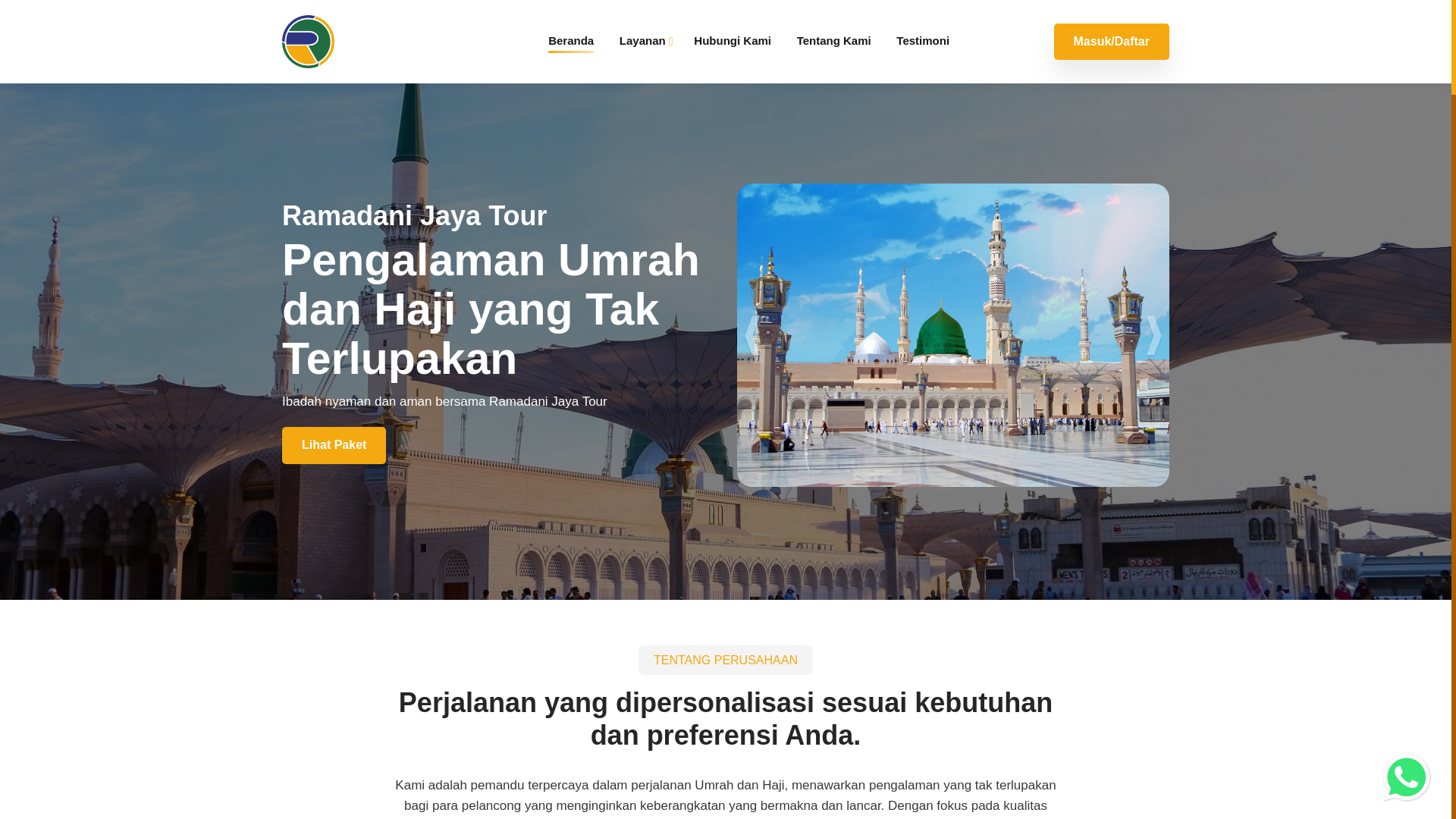 website screenshot of https://ramadanijayatour.com/