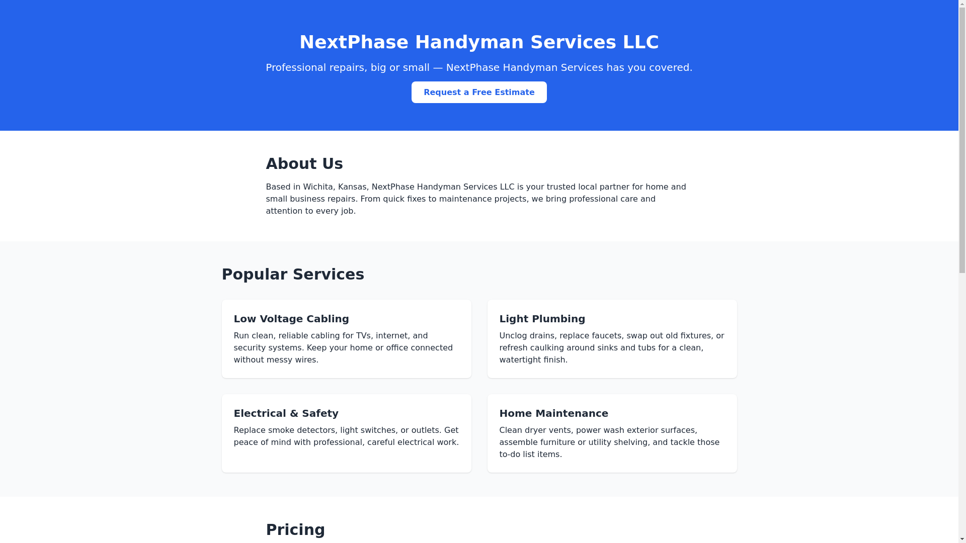 website screenshot of https://nextphasehandyman.pages.dev/