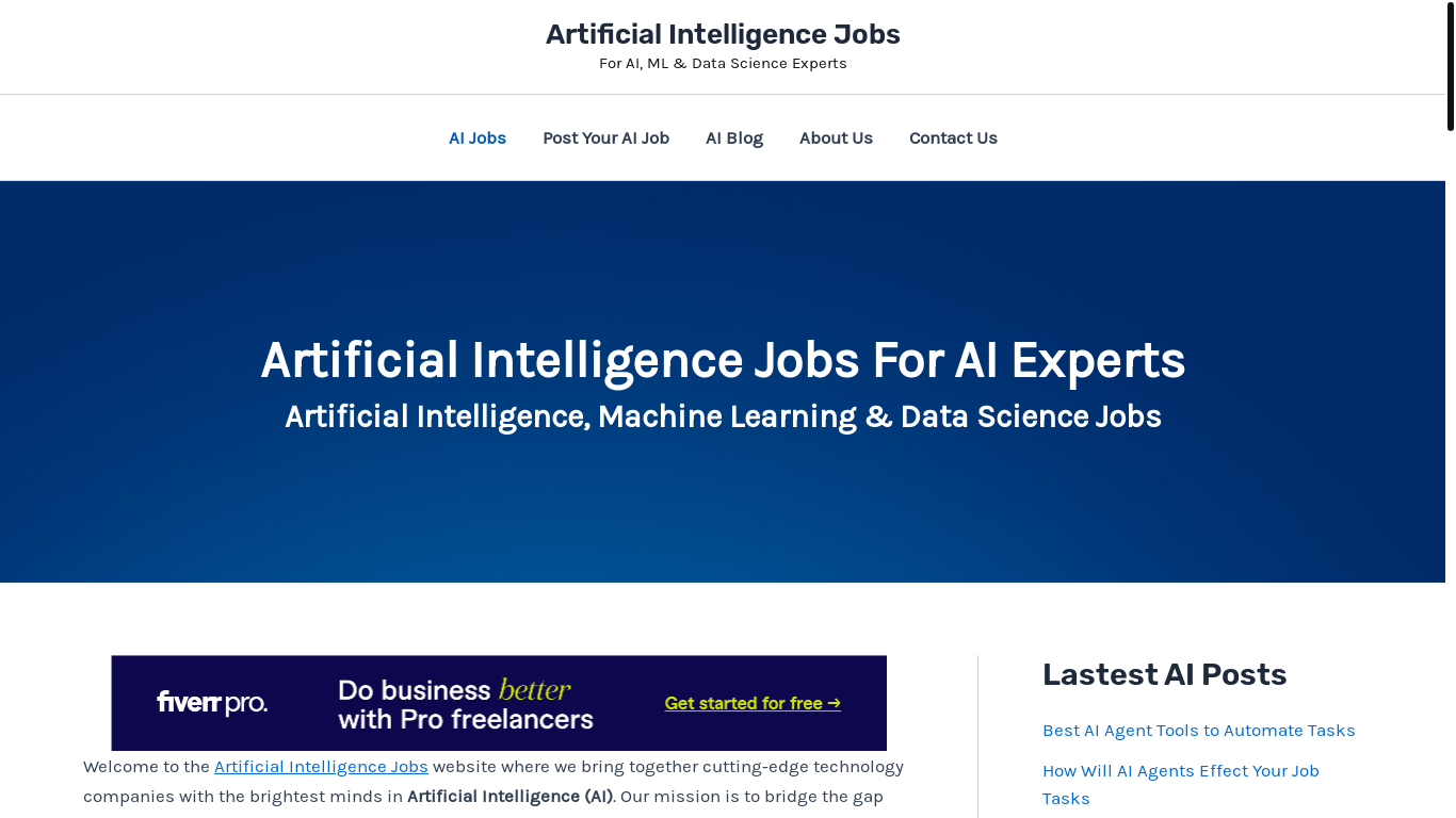 website screenshot of https://artificialintelligencejobs.net/