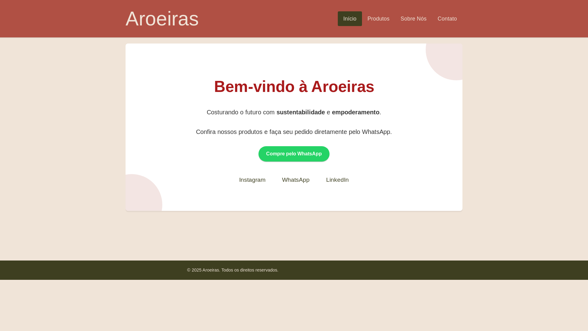 website screenshot of https://aroeirasmoda.com.br/
