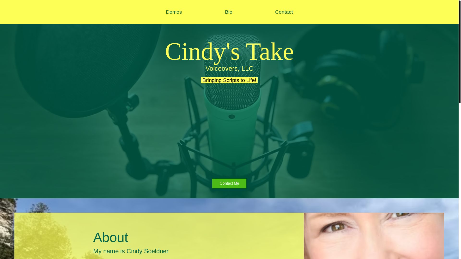 website screenshot of https://cindystakevoiceovers.com/