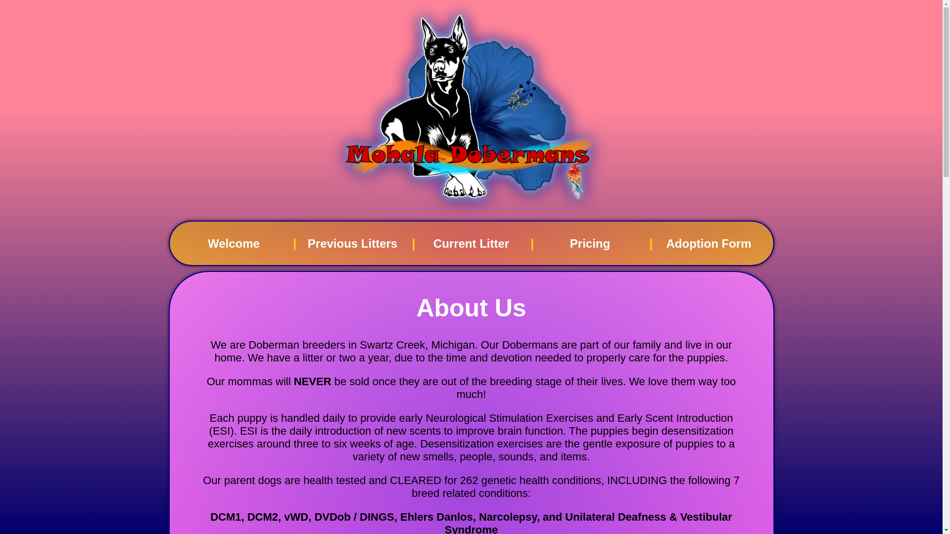 website screenshot of https://mohaladobermans.com/