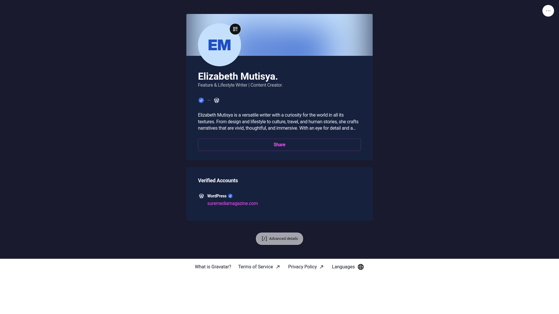 website screenshot of https://elizabethmutisya.link/