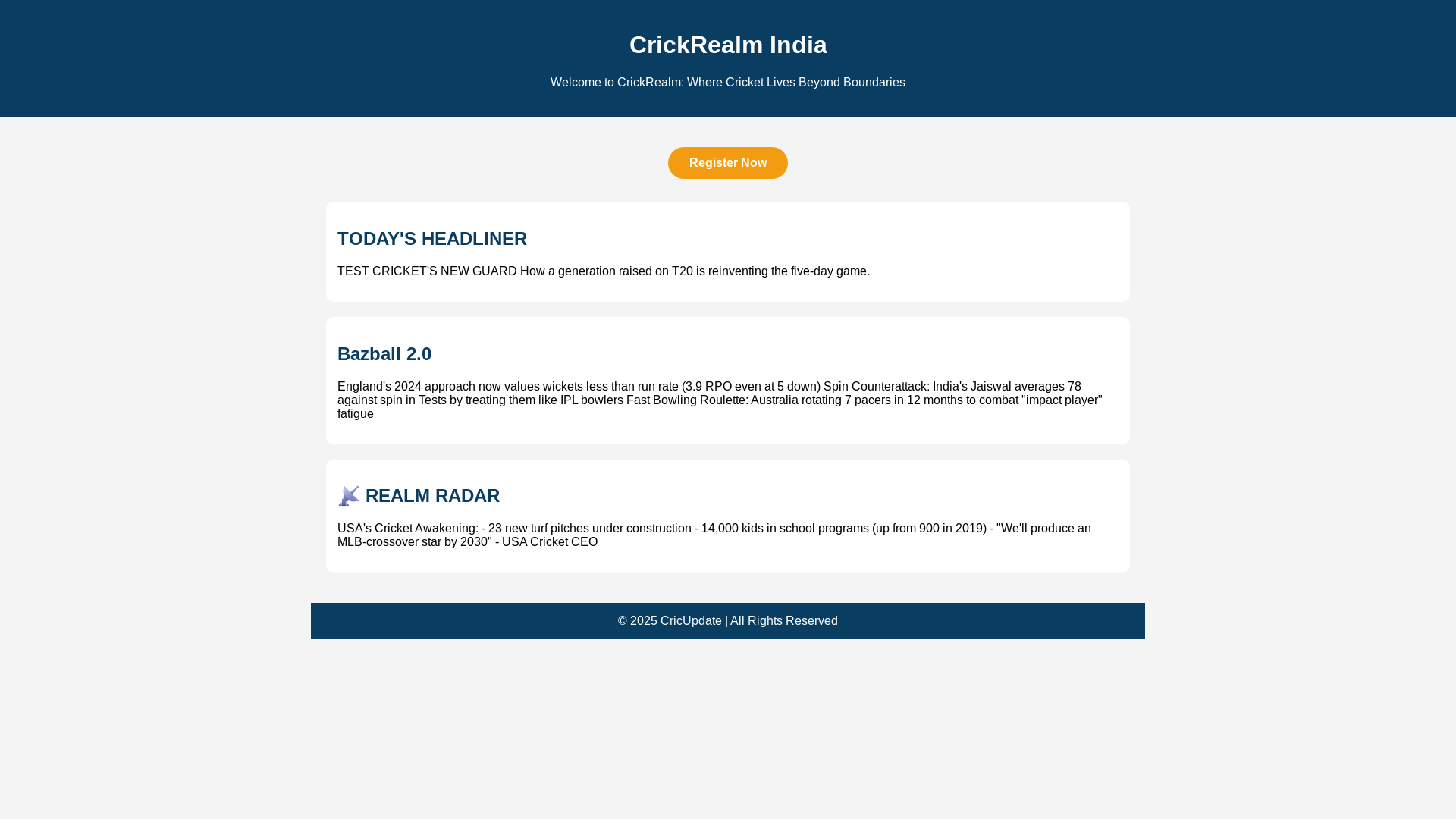 website screenshot of https://crickrealm.site/
