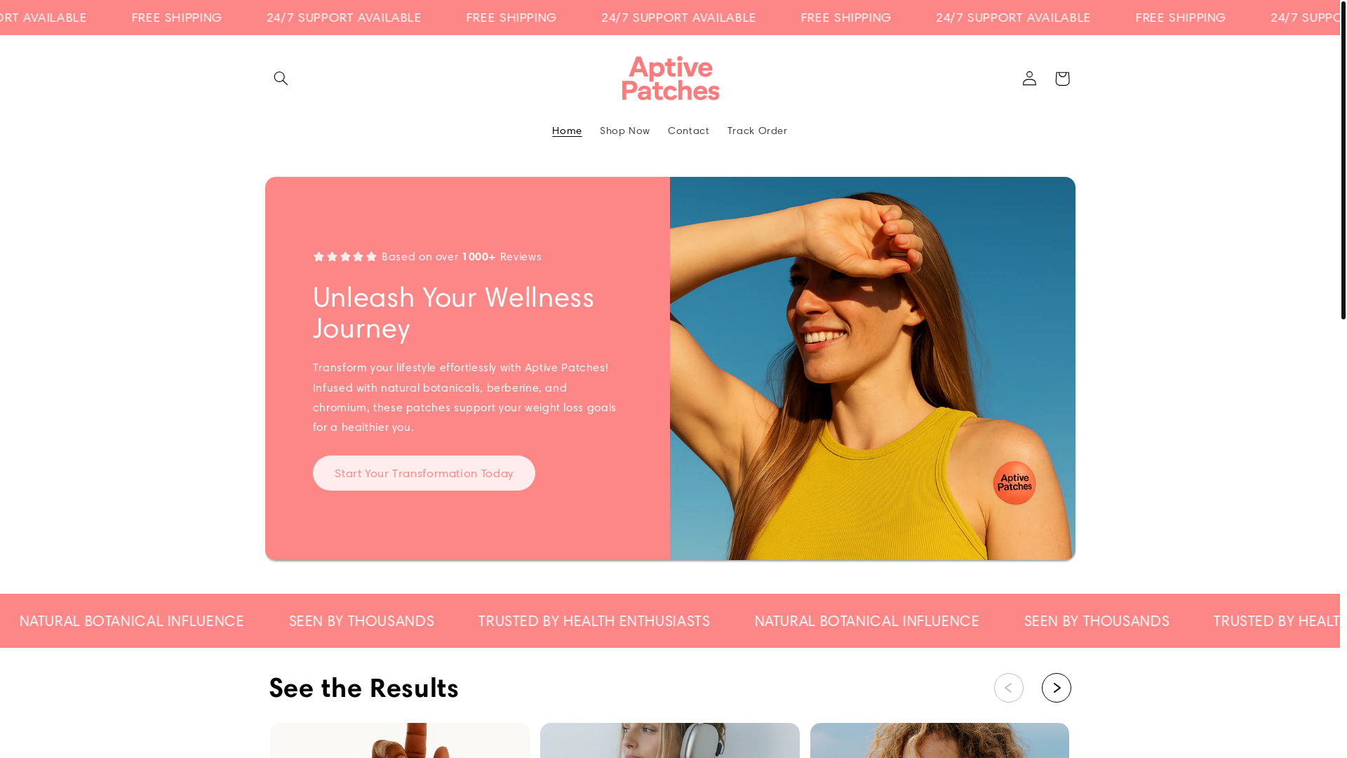 website screenshot of https://aptivepatches.store/
