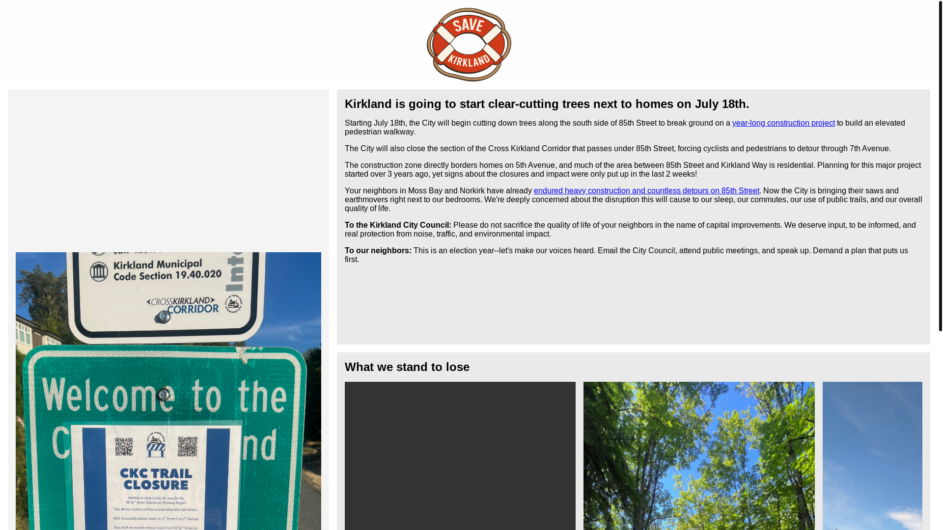 website screenshot of https://savekirkland.org/