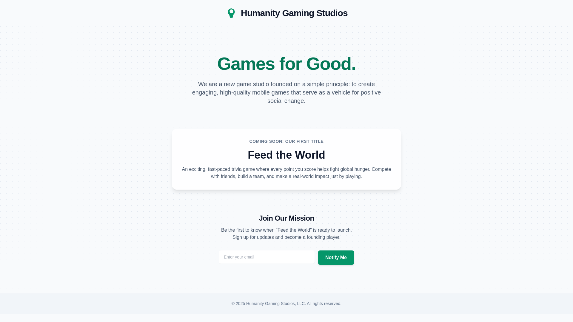 website screenshot of https://humanitygamingstudios.com/