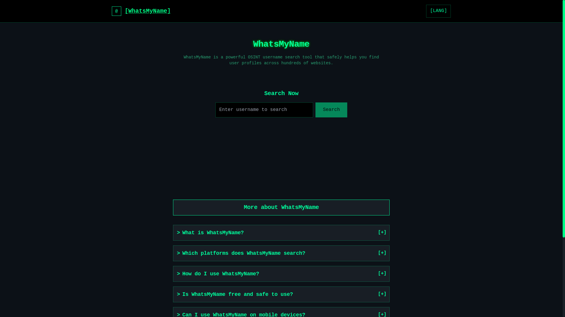 website screenshot of https://whatsmyname-clc.pages.dev/