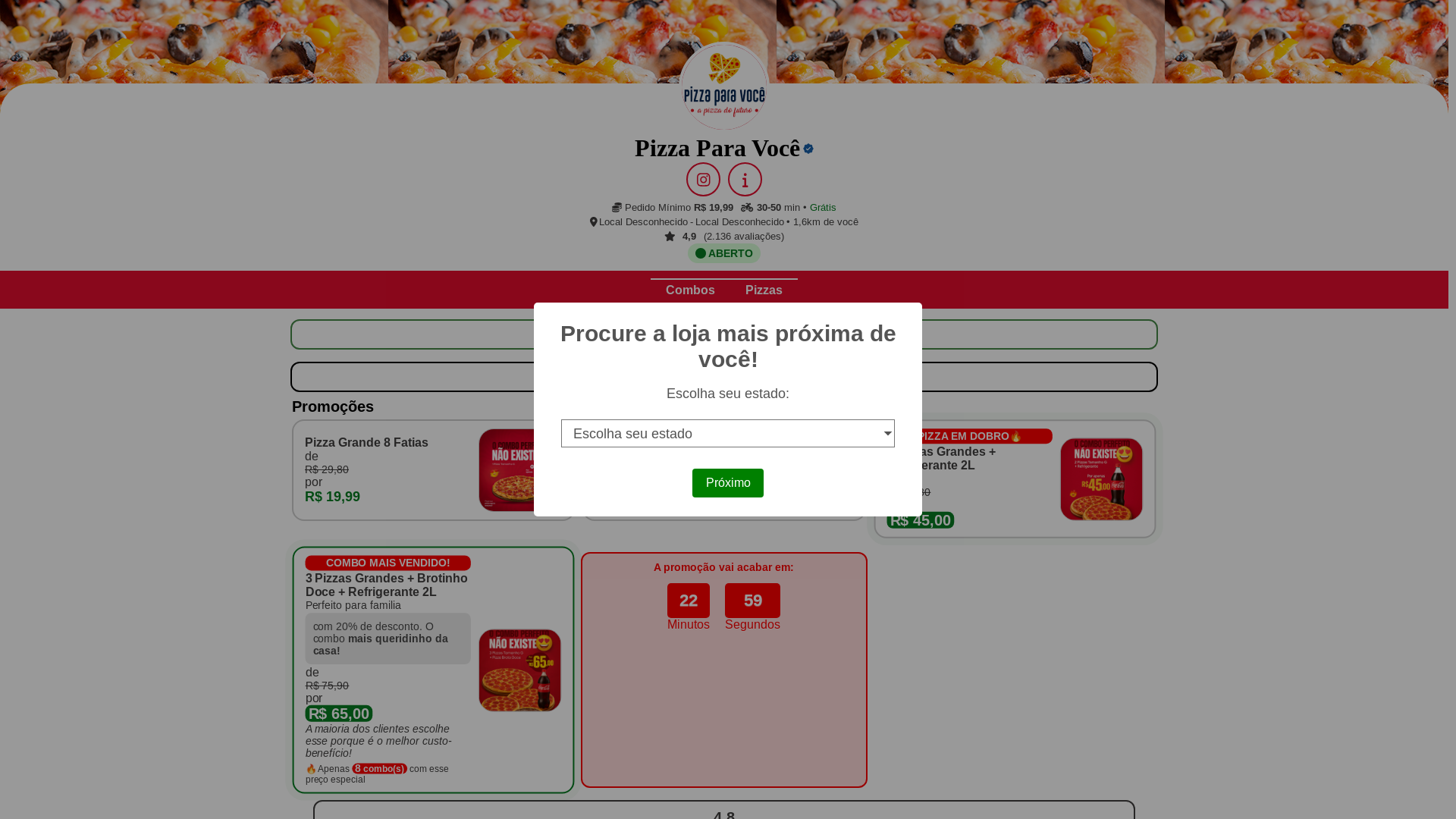 website screenshot of https://pizzaparavoce.store/