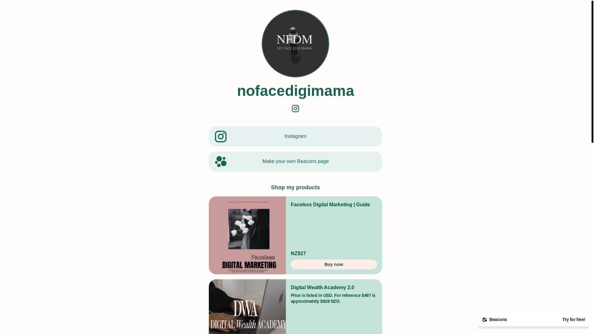 website screenshot of https://nofacedigimama.com/