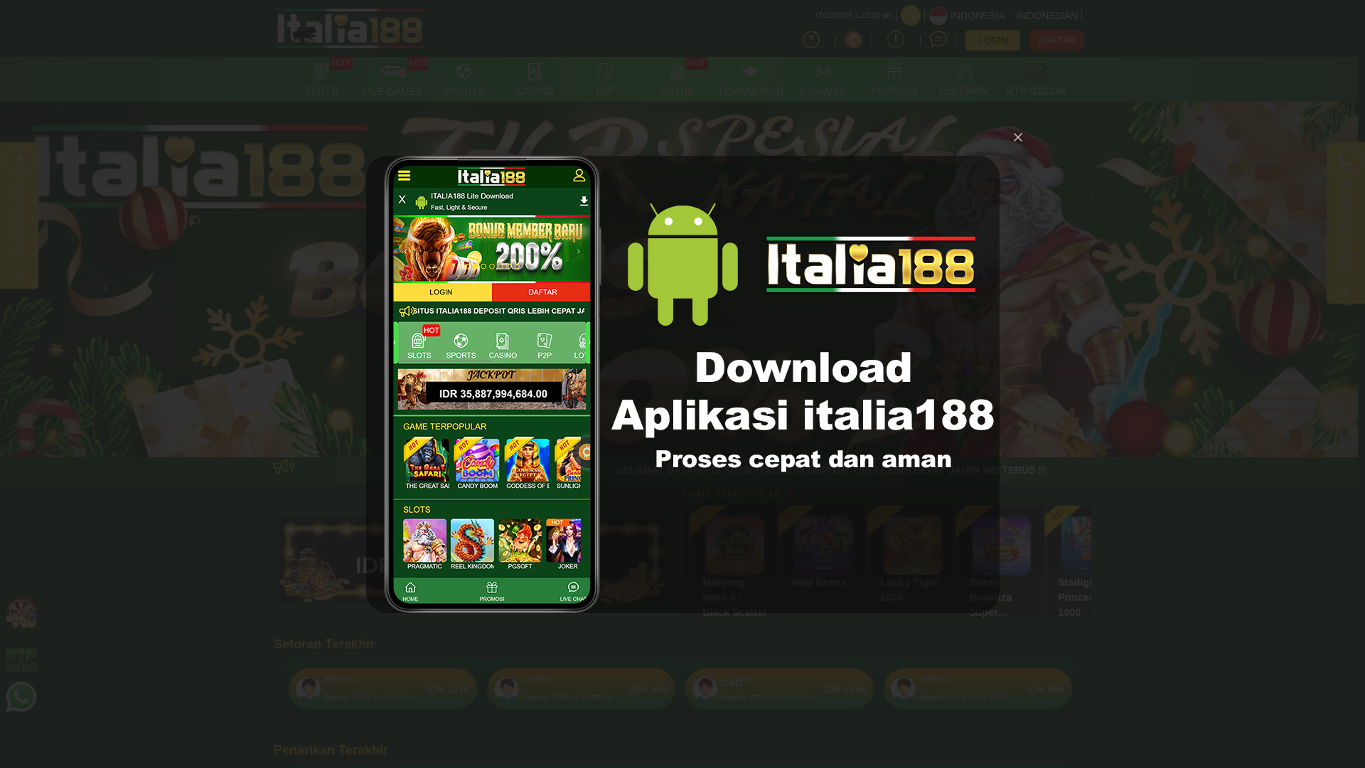 website screenshot of https://italia188bonus.site/