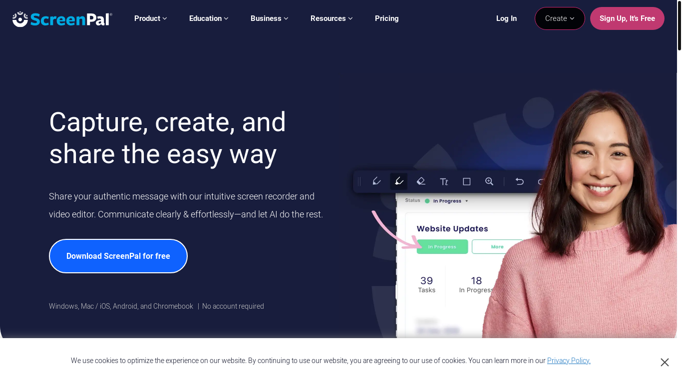 website screenshot of https://screenpal.com/