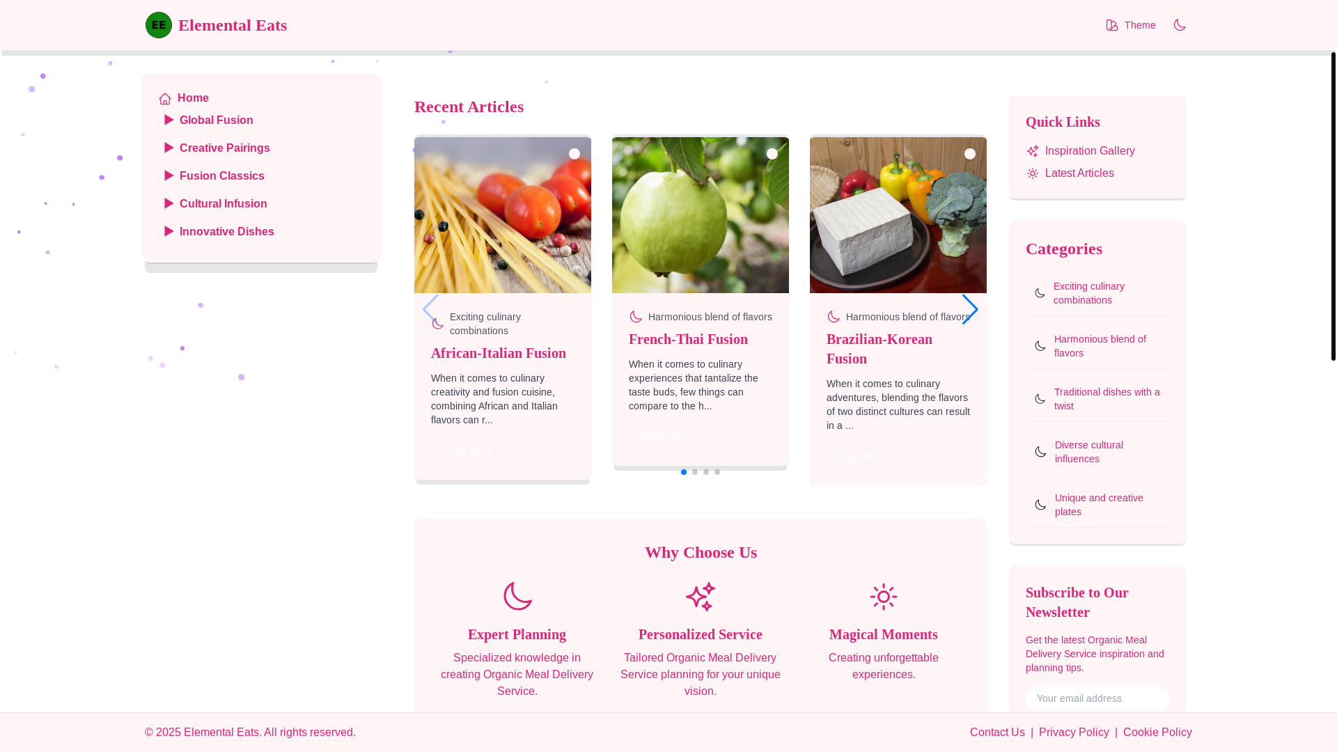 website screenshot of https://elementaleats.food/