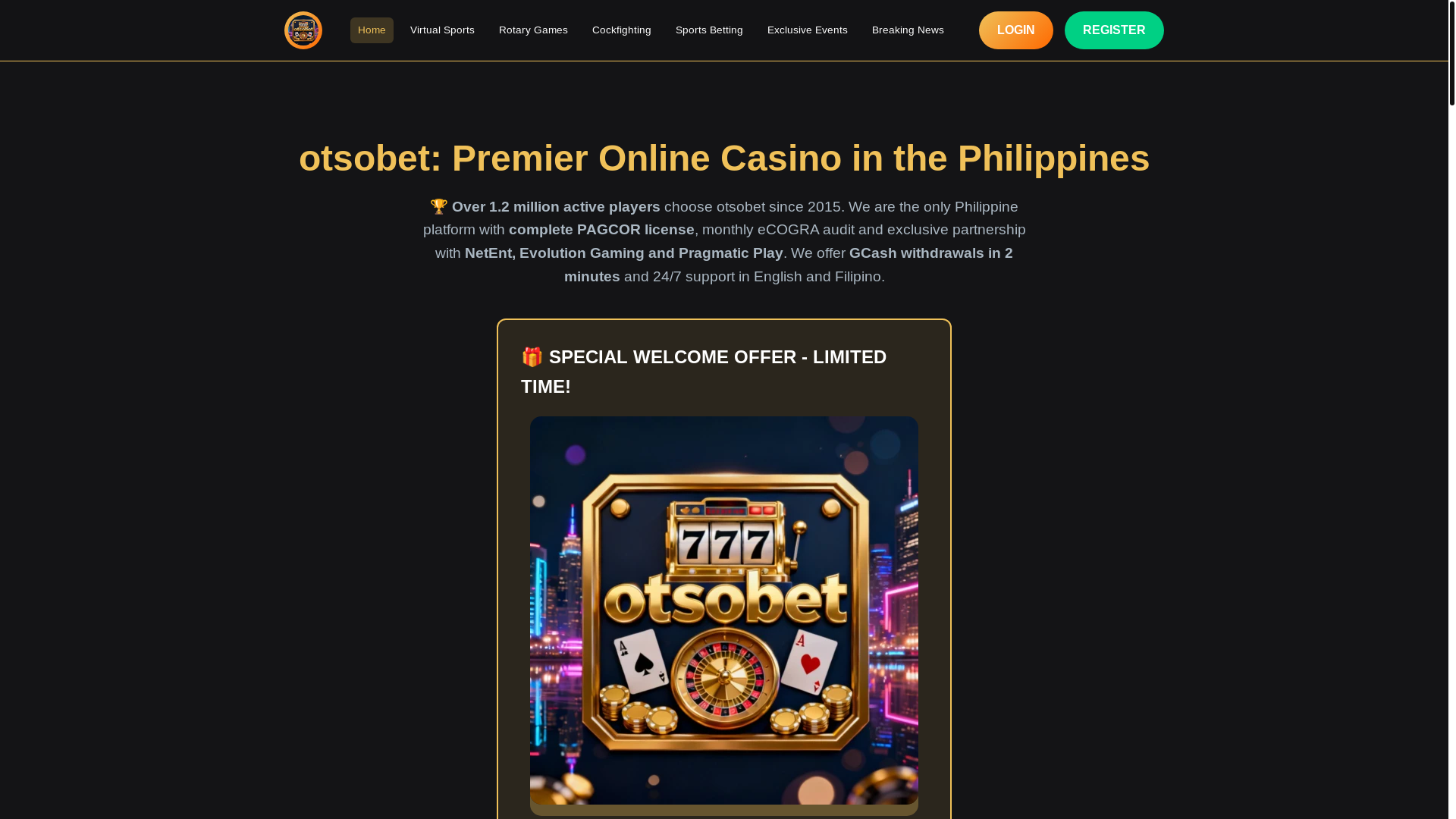 website screenshot of https://otsobetonlineslots.com/