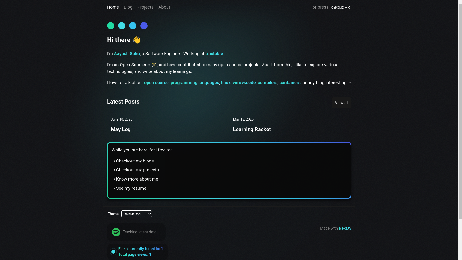 website screenshot of https://aayushsahu.com/
