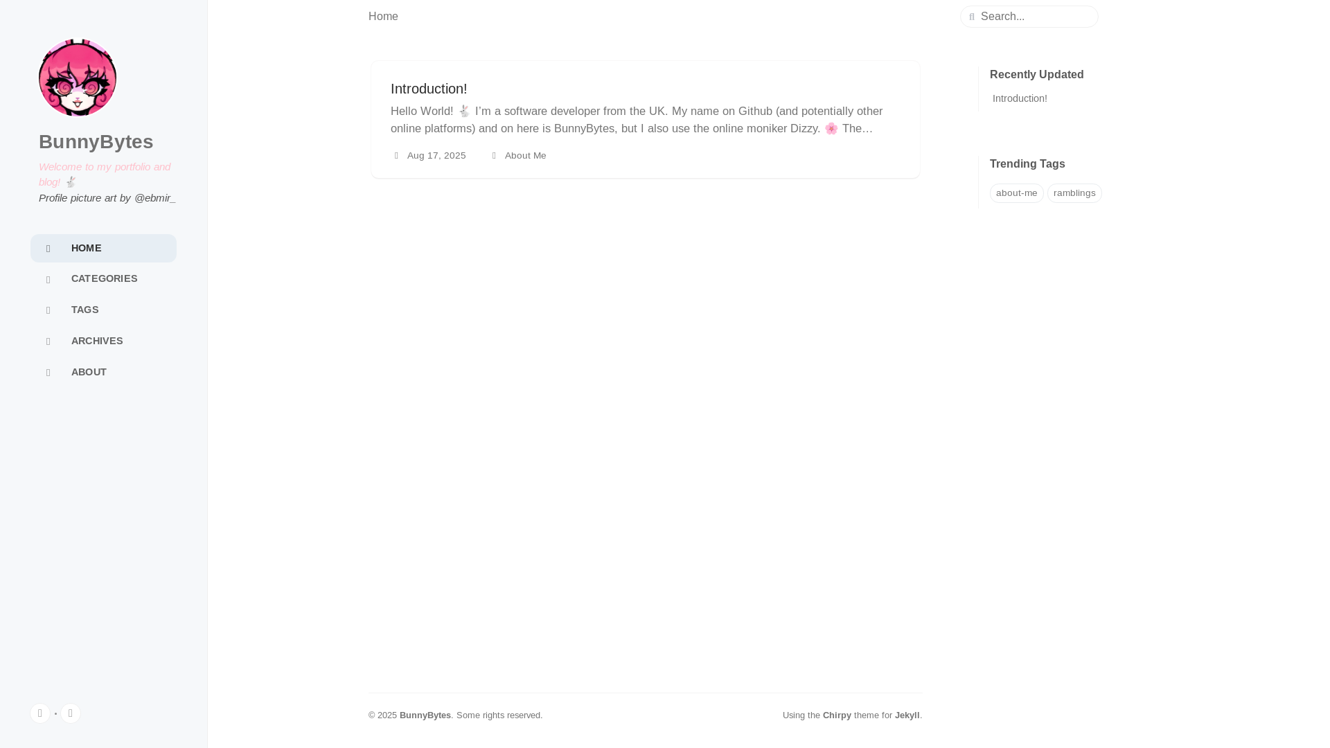 website screenshot of https://bunnybytes.co.uk/