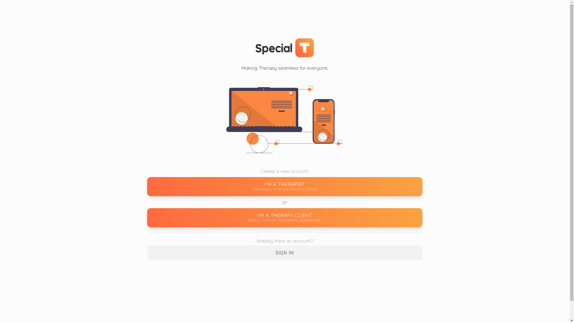 website screenshot of https://firstviewmedia-specialt-therapist-web-app.pages.dev/