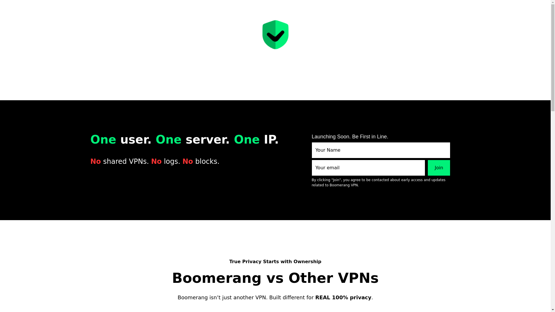 website screenshot of https://boomerangvpn.com/