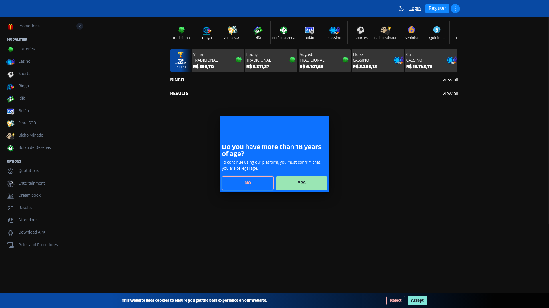 website screenshot of https://lottosorte.com.br/