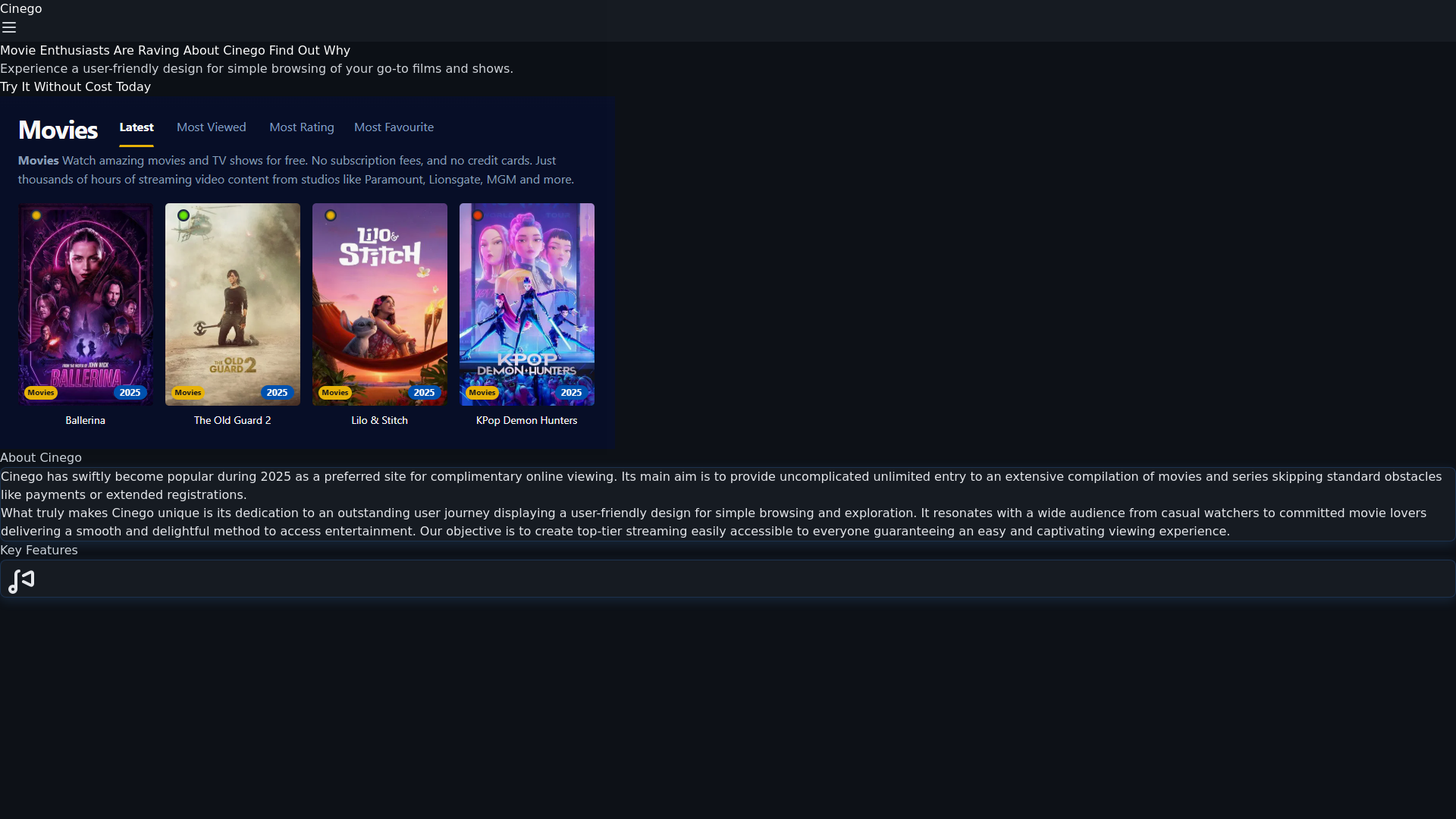 website screenshot of https://cinego-vw3f.pages.dev/