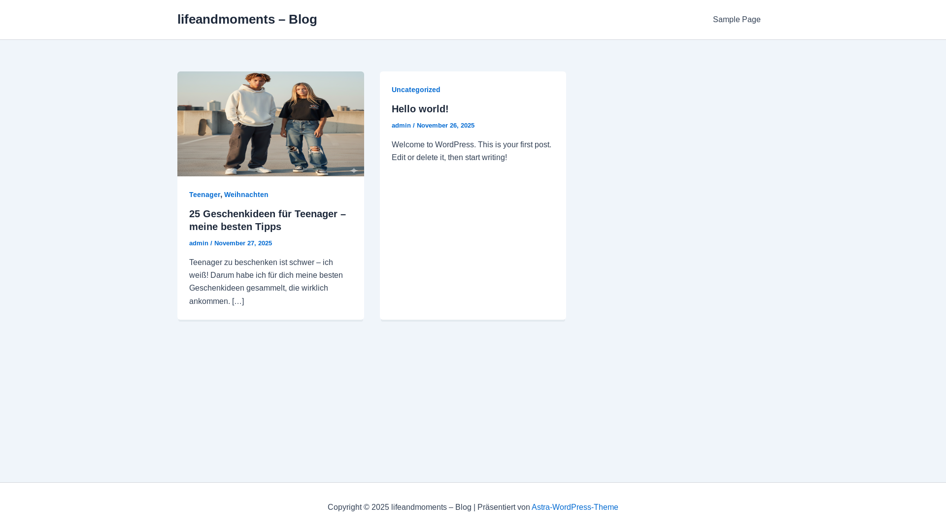 website screenshot of https://lifeandmoments.de/