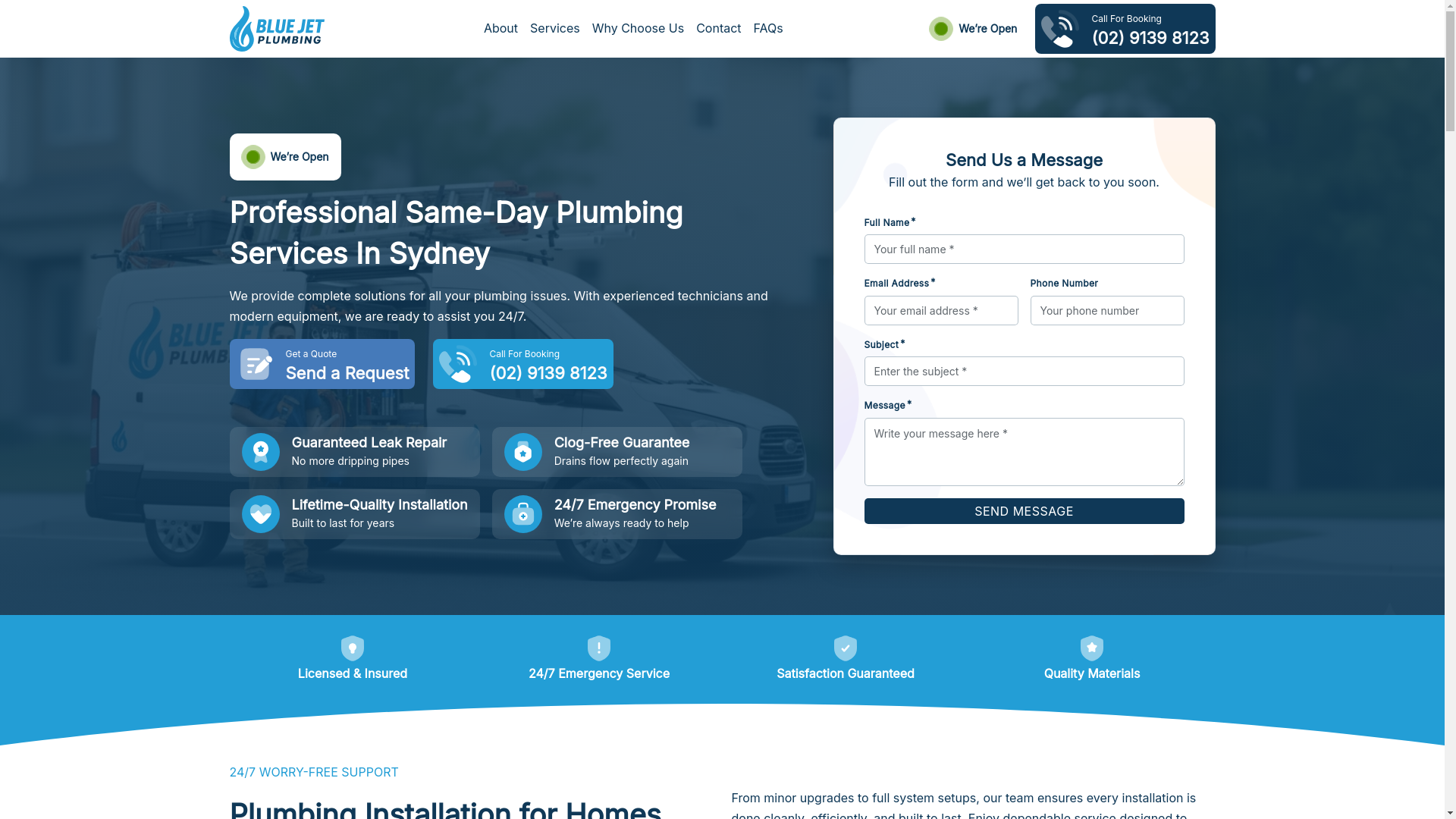 website screenshot of https://bluejetplumbing.com.au/