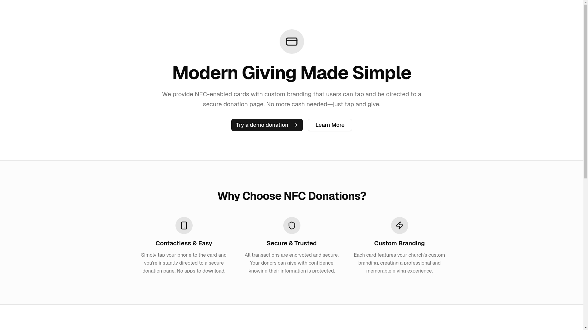 website screenshot of https://taptogive.dev/