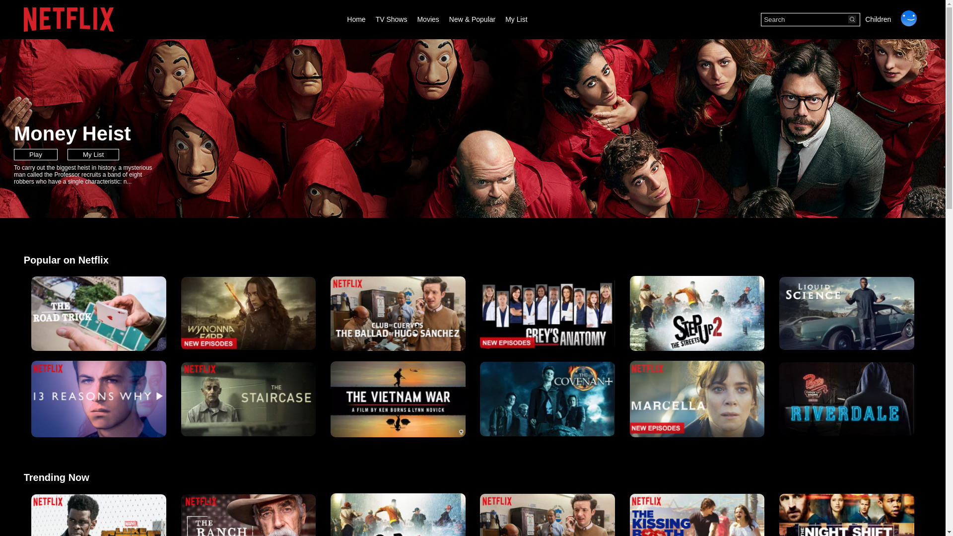 website screenshot of https://gowtham9384.github.io/Netfilx_Clone/