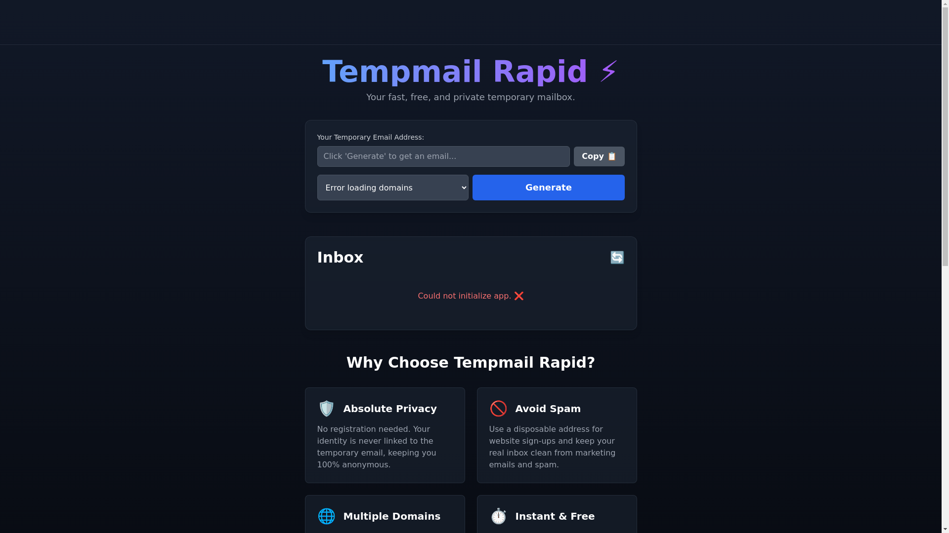 website screenshot of https://tempmailrapid.site/