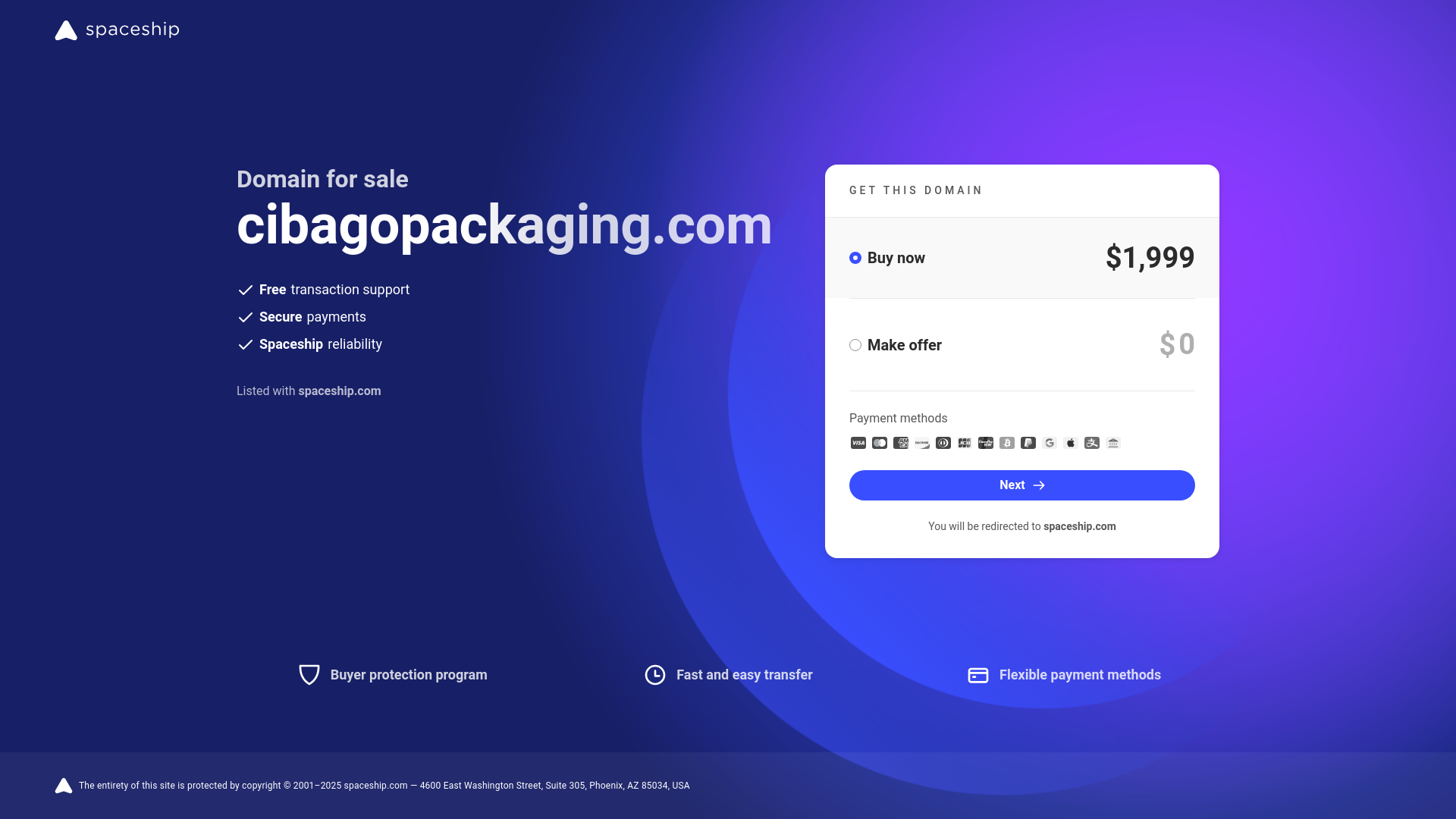 website screenshot of https://cibagopackaging.com/