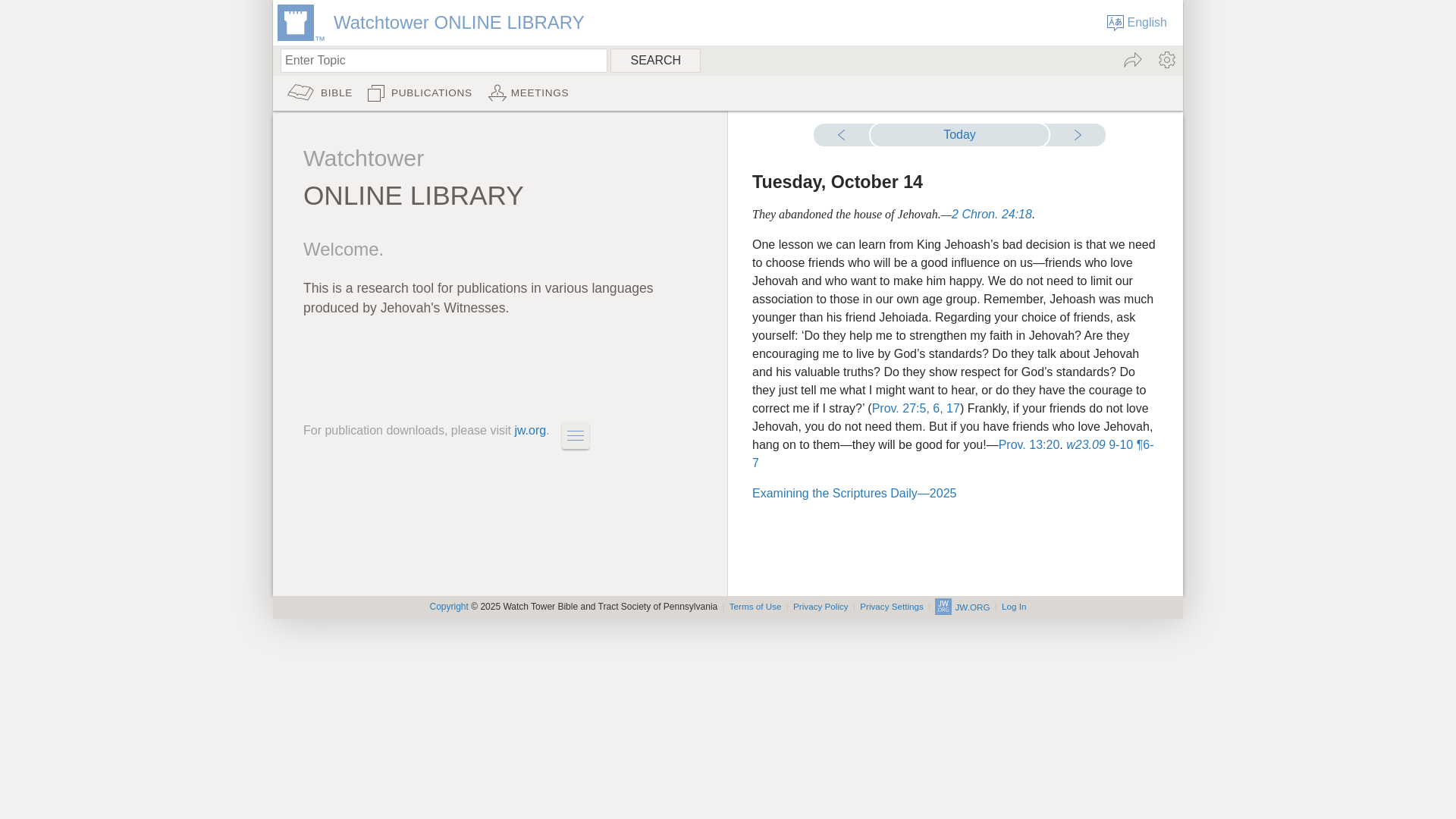 website screenshot of https://wol.jw.org/
