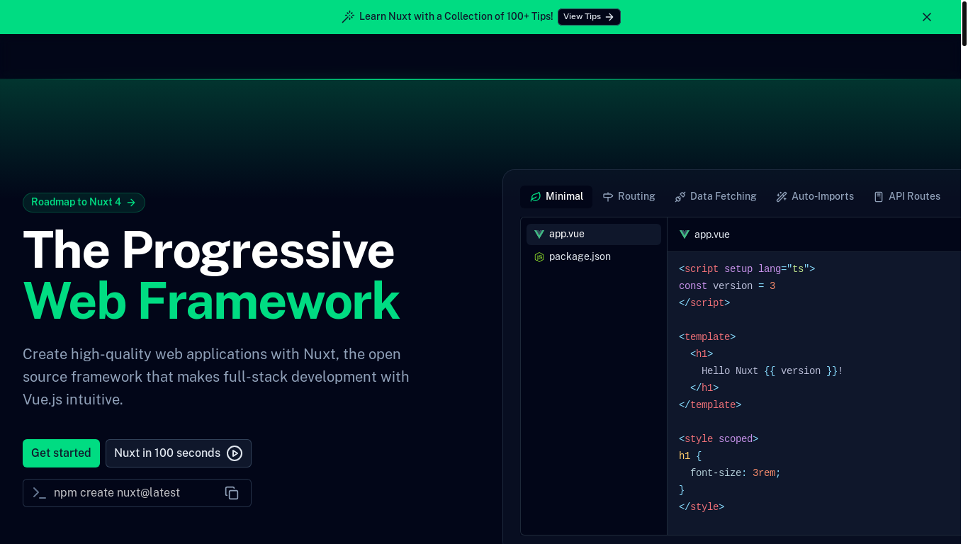 website screenshot of https://nuxt.com/