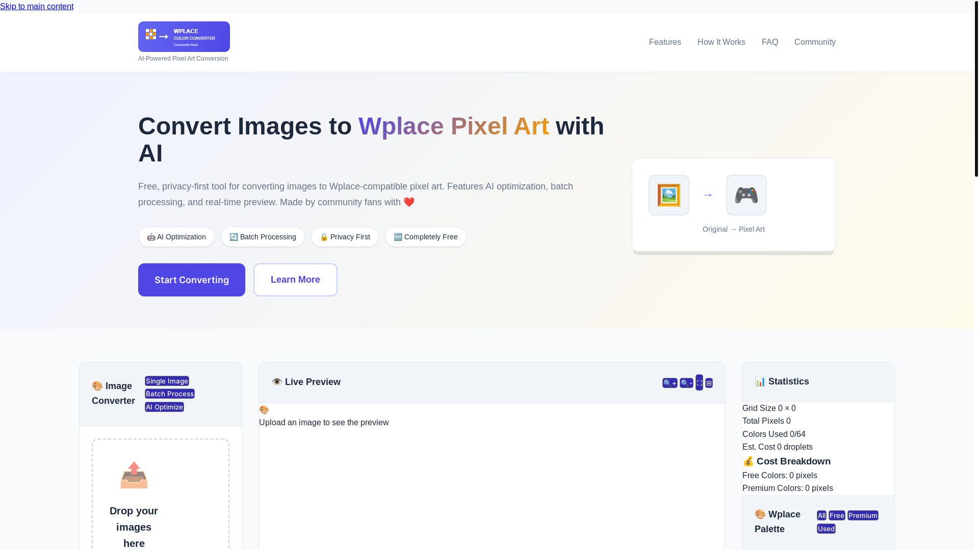 website screenshot of https://wplacecolorconverter-org.pages.dev/