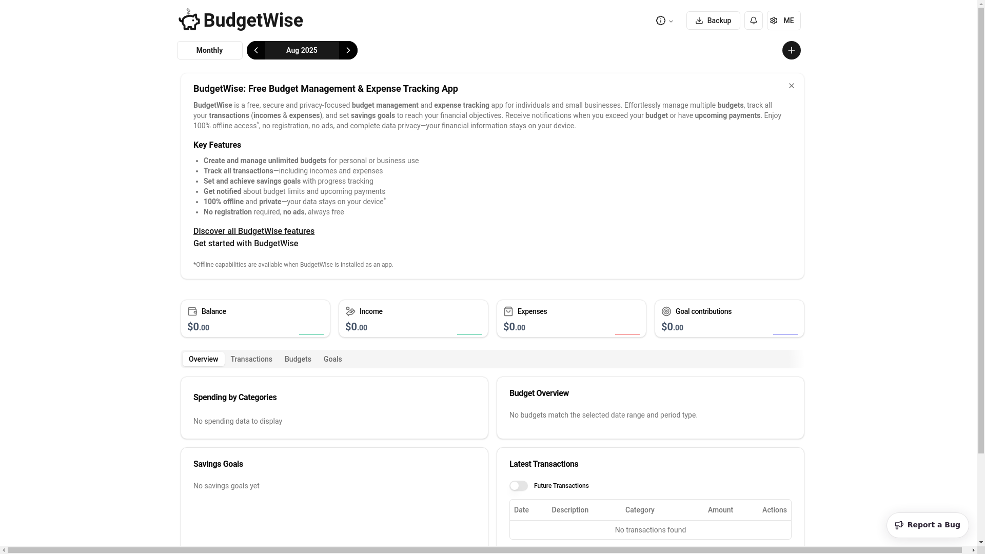 website screenshot of https://budgetwise-app.pages.dev/