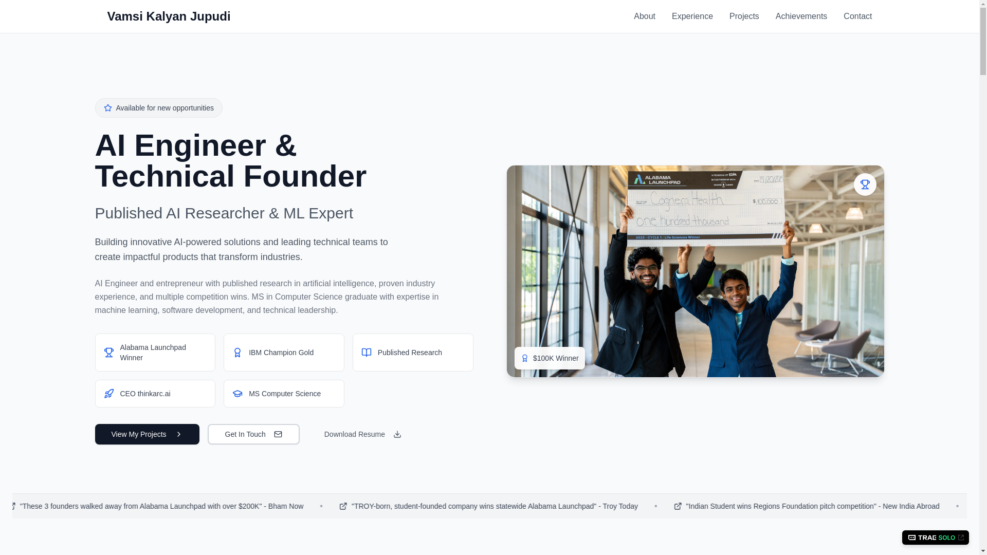 website screenshot of https://jupudivamsikalyan.com/